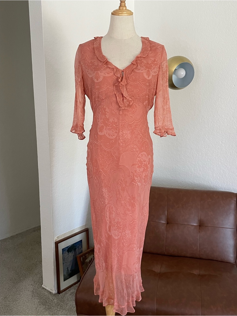 Vintage 1990s Y2K Ice Boho Fairy Silk Printed Ruffle Dress